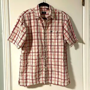 Izod plaid seersucker short sleeve one pocket button front casual shirt size M